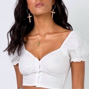 Princess Polly White Puff Sleeve Crop Top